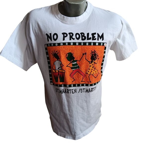 Vintage Mens T-shirt XL 1990s No Problem St Maarten Graphic Tourist Souvenir XL - Picture 1 of 4